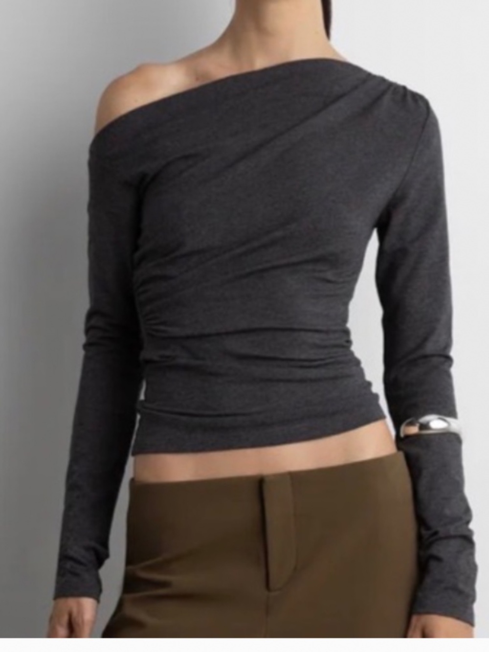 RUCHED ASYMMETRICAL LONG SLEEVE TOP